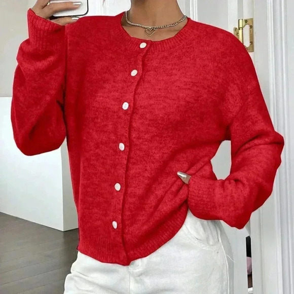 Sweaters - Red Casual Women's Loose Cardigan